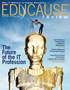 教育评论2018年9月/ 10月封面图像 -  IT职业的未来;与人和望远镜的金机器人在它的头上