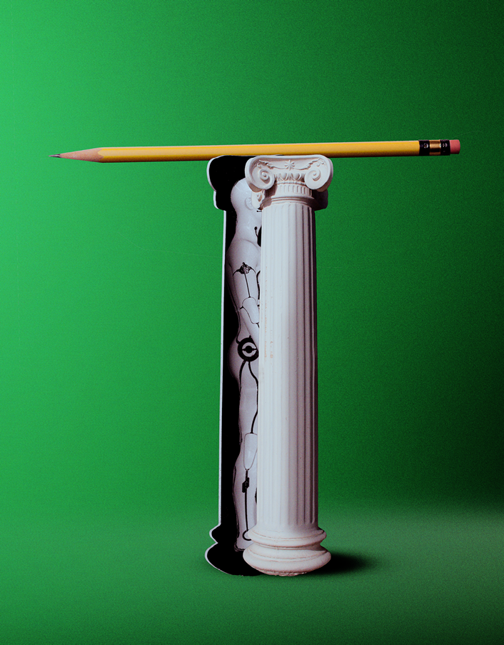 木制铅笔顶部的离子柱